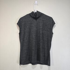 Chico's Women's 2 Blackish Gray Metalic High Neck Sleeveless Pullover Top